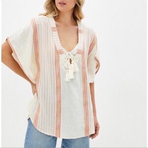 Rip Curl Pink Tie Front Coverup with Relaxed Sleeves